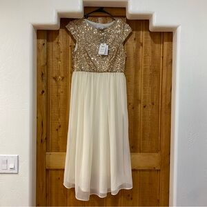 ASOS Maternity Ivory Rose Gold Sequin Short Sleeve Dress Size 4